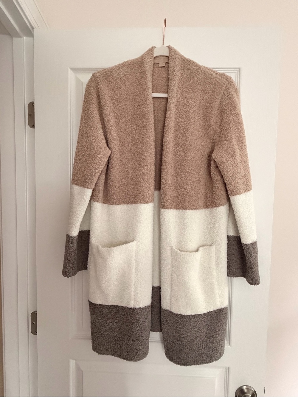 Barefoot Dreams Colorblock Open-Front Cardigan - Taupe, Cream & Gray